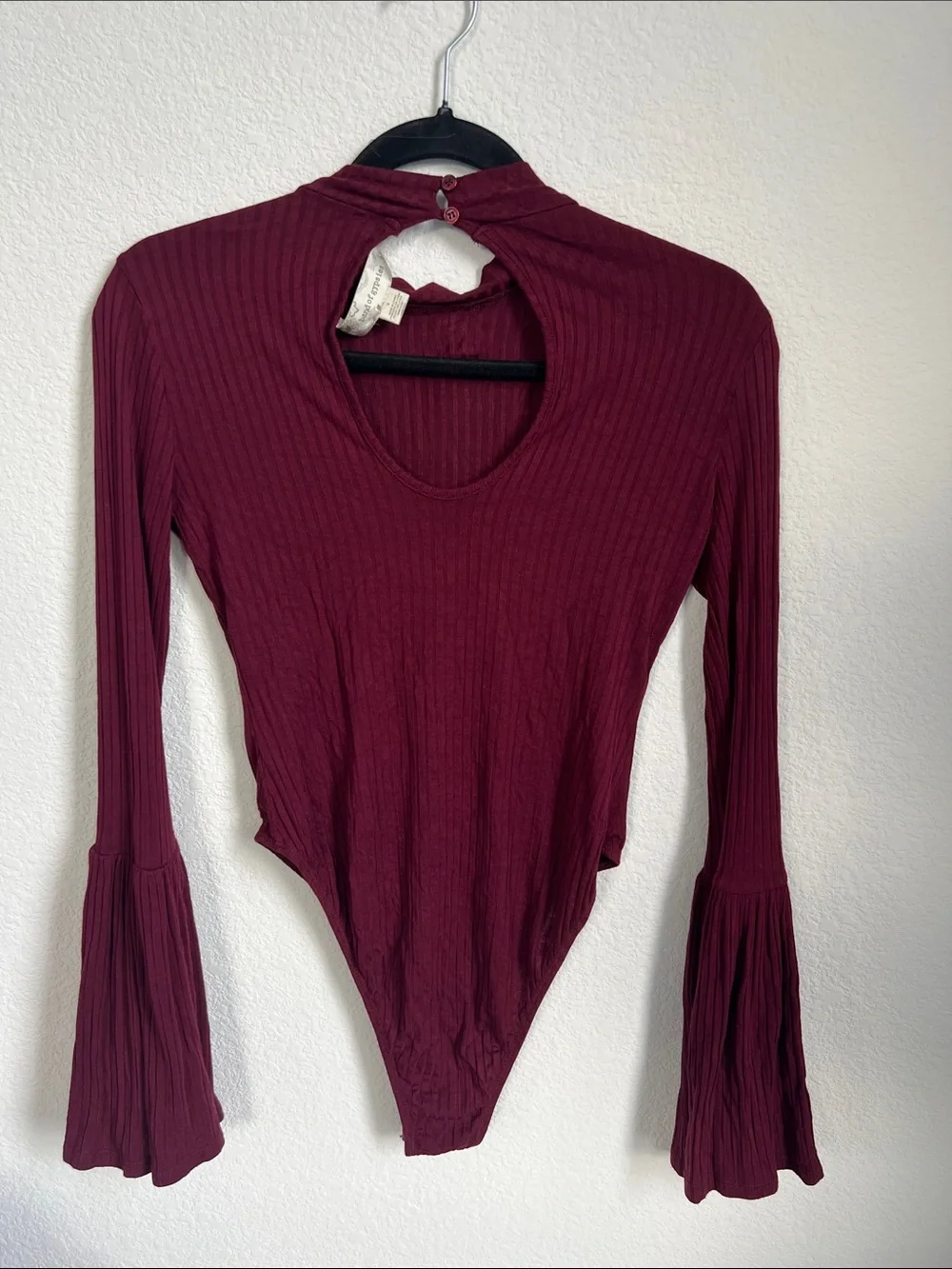 Women's Ribbed Long-Sleeve Burgundy One-Piece Bodysuit
